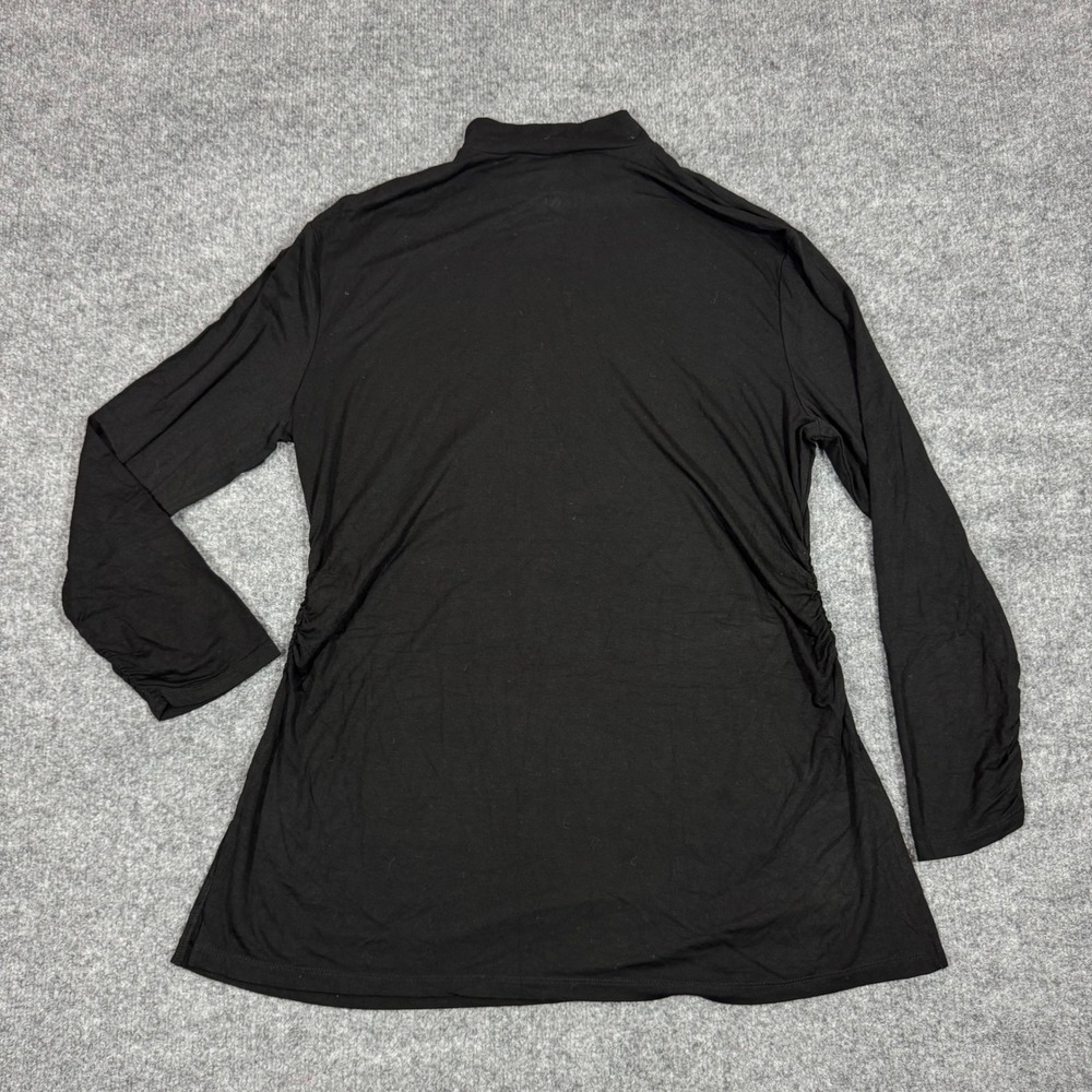 New York & Company Mock Neck Ruched Tunic Top Womens XXL Black Rayon Blend NWT